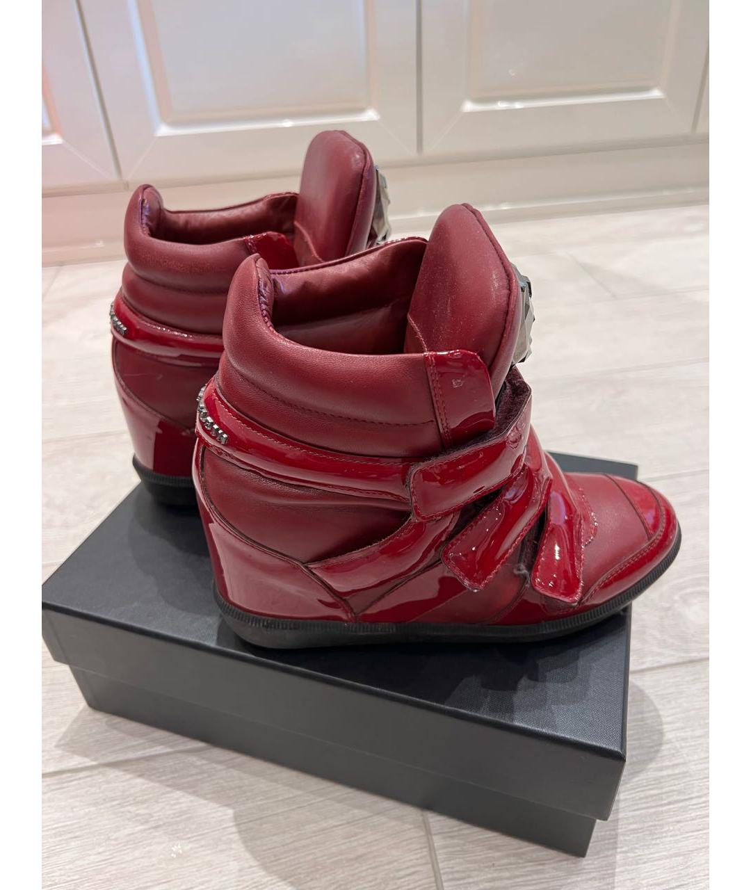 PHILIPP PLEIN Бордовые кожаные кроссовки, фото 5