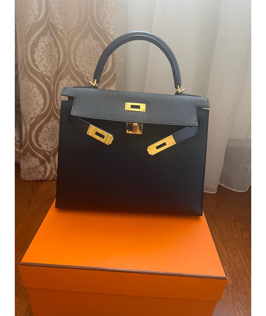 HERMES Черная кожаная сумка с короткими ручками, фото 3