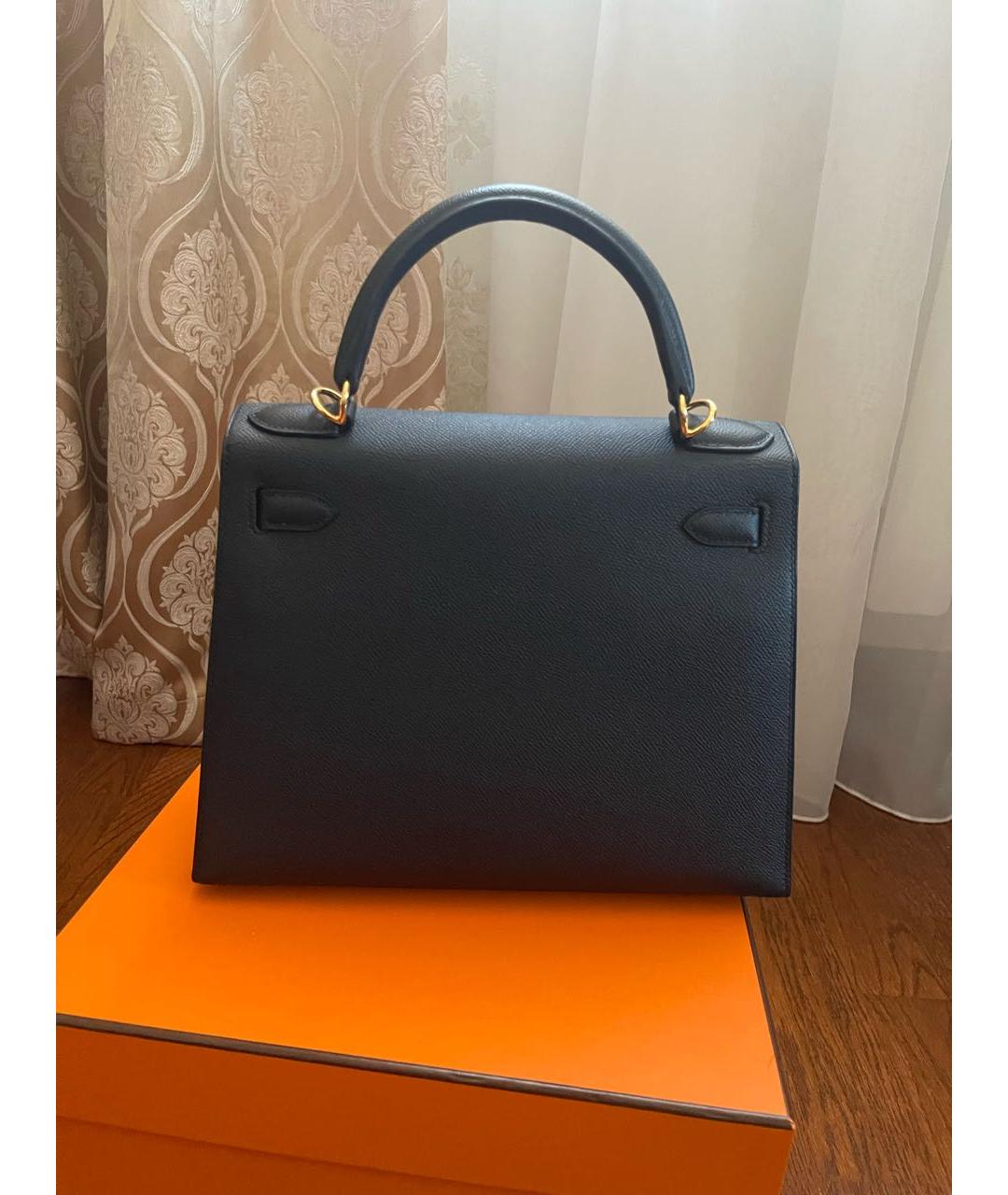 HERMES Черная кожаная сумка с короткими ручками, фото 4
