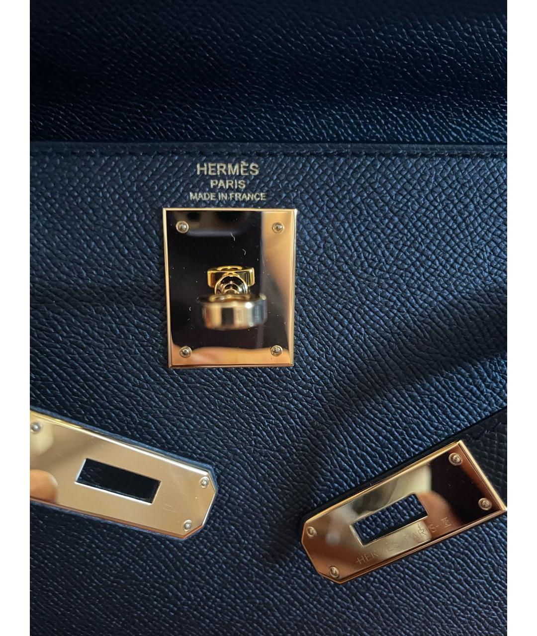HERMES Черная кожаная сумка с короткими ручками, фото 5