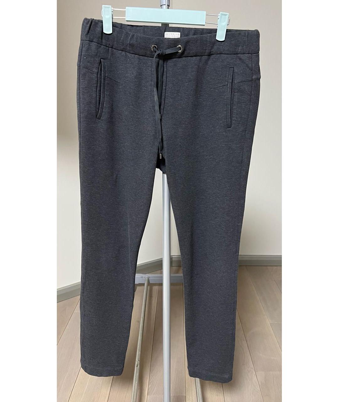 BRUNELLO CUCINELLI Серые хлопковые прямые брюки, фото 6