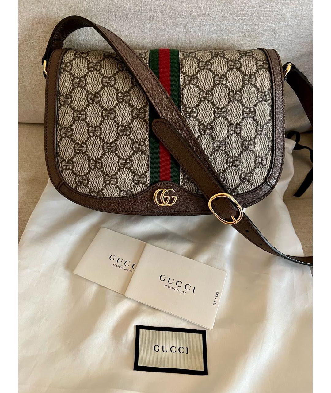 GUCCI Бежевая кожаная сумка через плечо, фото 6