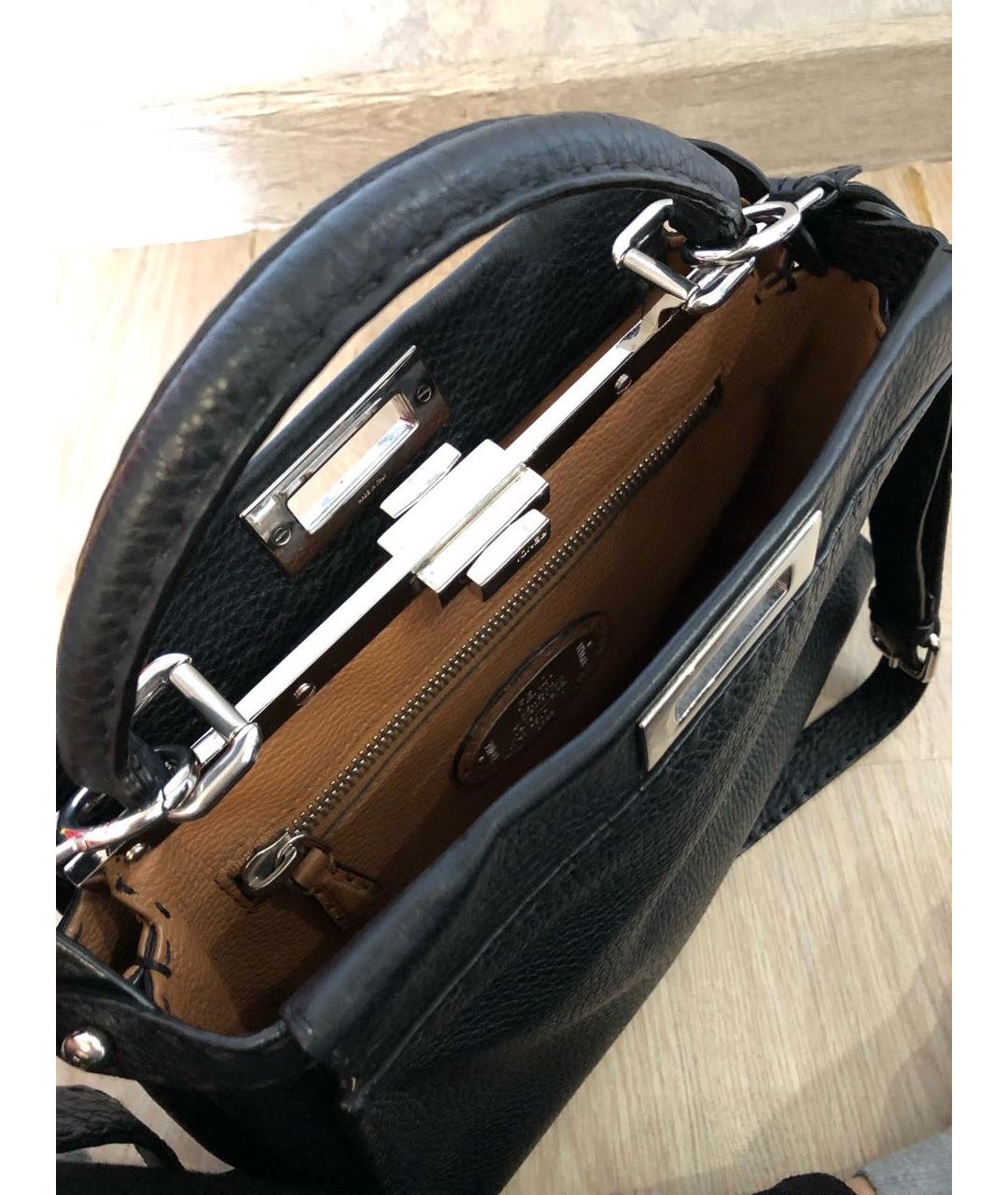 FENDI Черная кожаная сумка с короткими ручками, фото 4