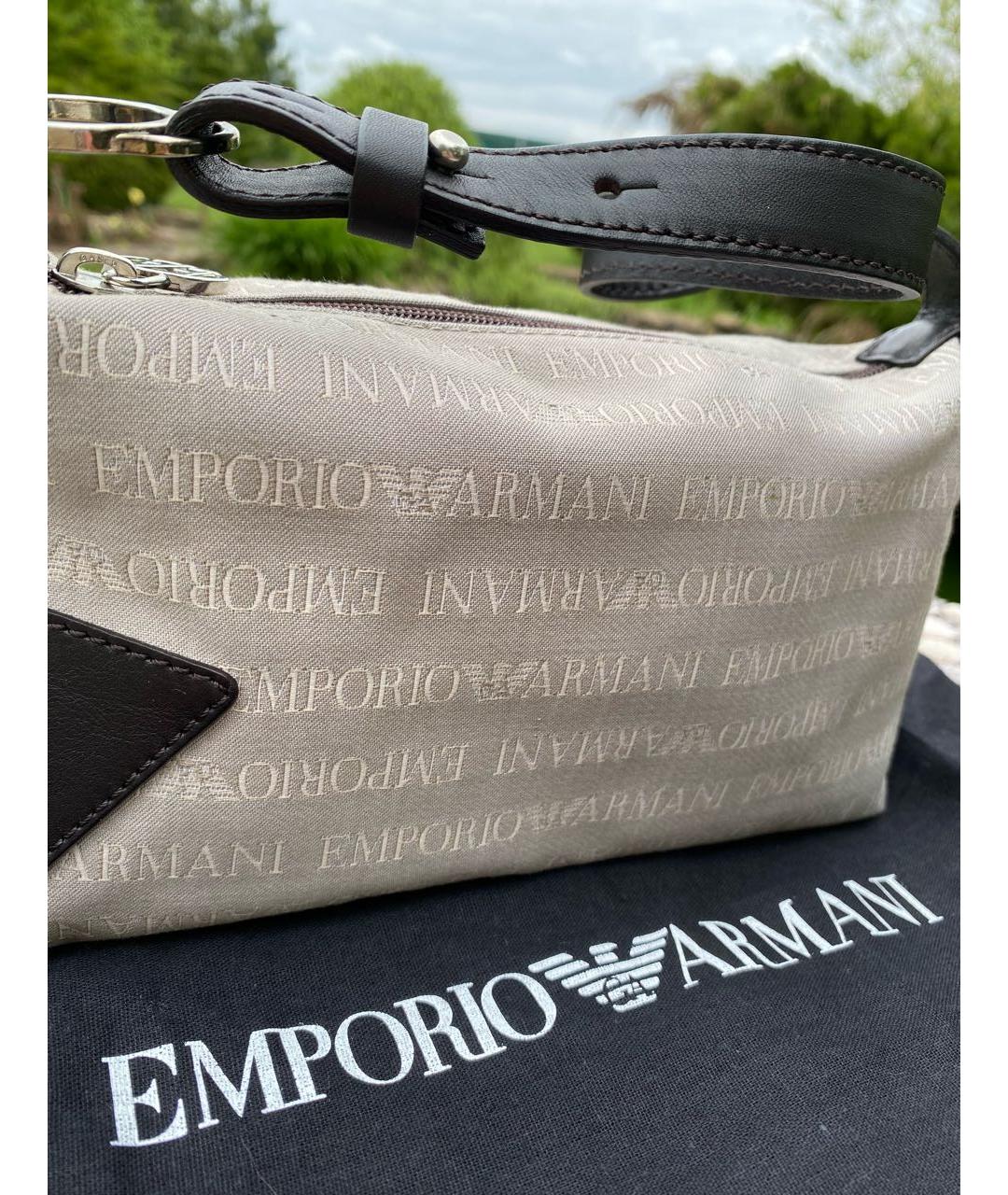 EMPORIO ARMANI Бежевая тканевая сумка с короткими ручками, фото 3