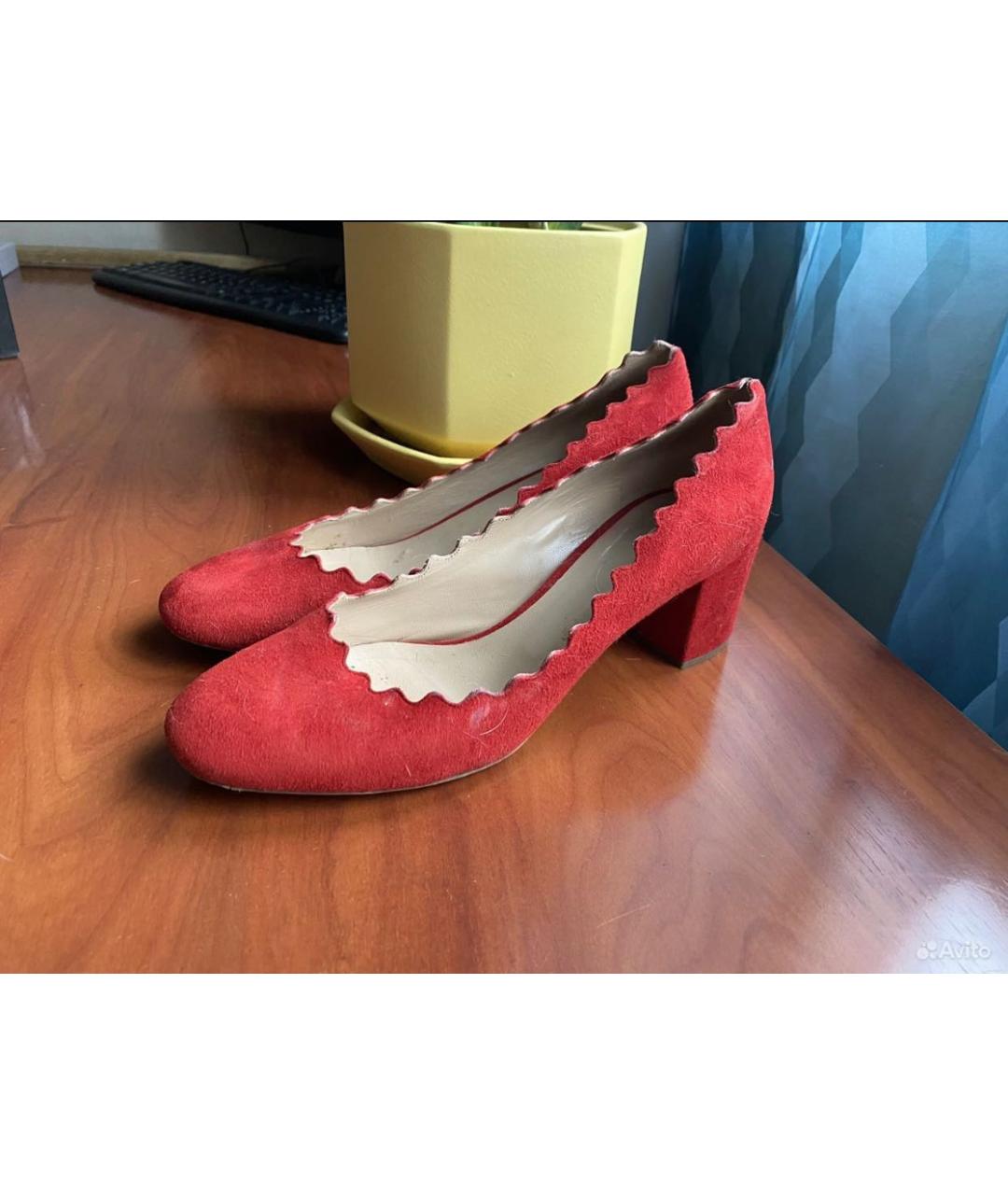 CHLOE Красные бархатные туфли, фото 4