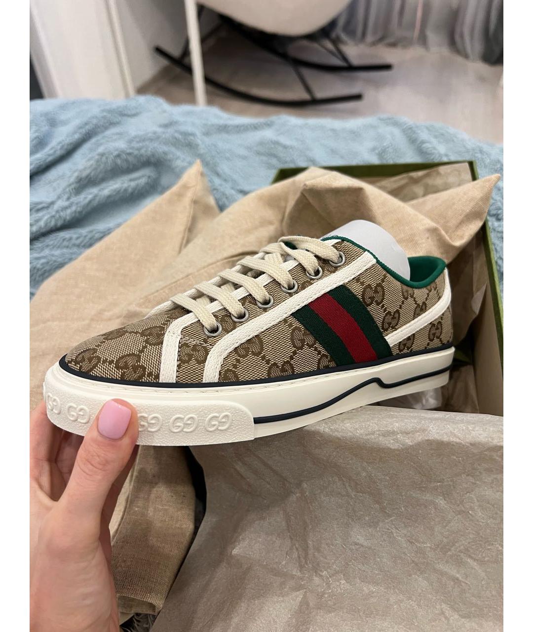 GUCCI Бежевые текстильные кеды, фото 5