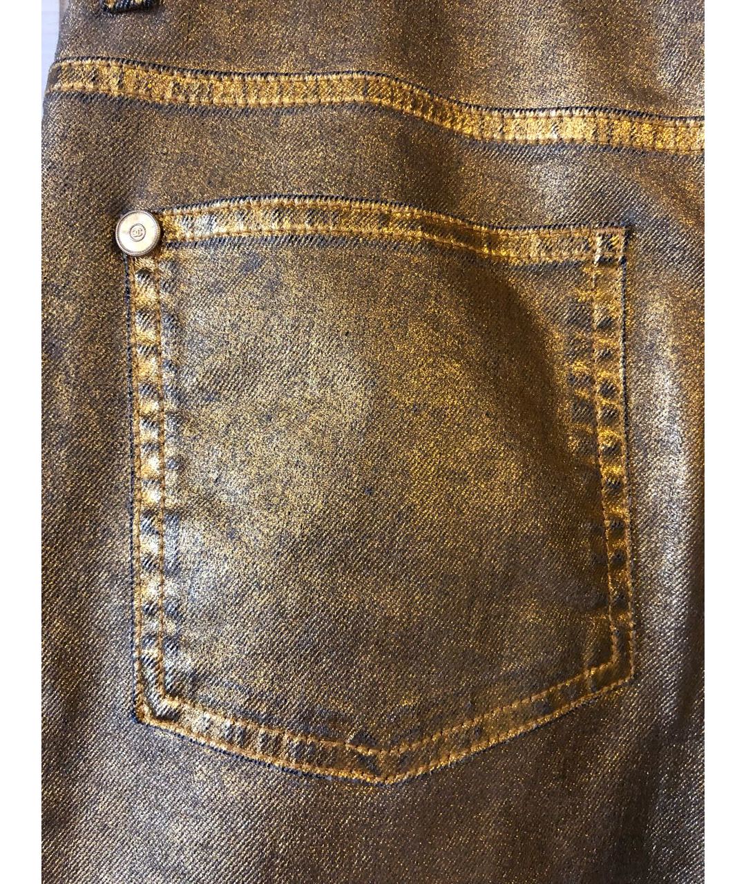 CHANEL PRE-OWNED Золотые хлопко-эластановые джинсы слим, фото 5