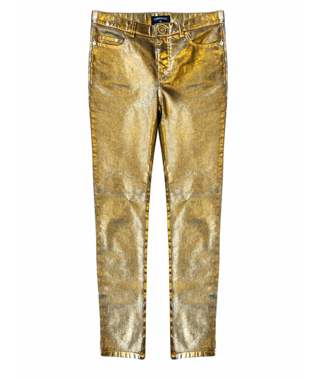 CHANEL PRE-OWNED Золотые хлопко-эластановые джинсы слим, фото 1