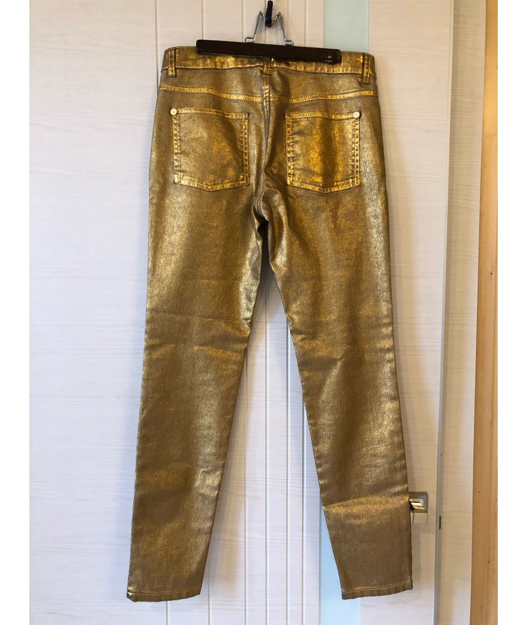 CHANEL PRE-OWNED Золотые хлопко-эластановые джинсы слим, фото 2