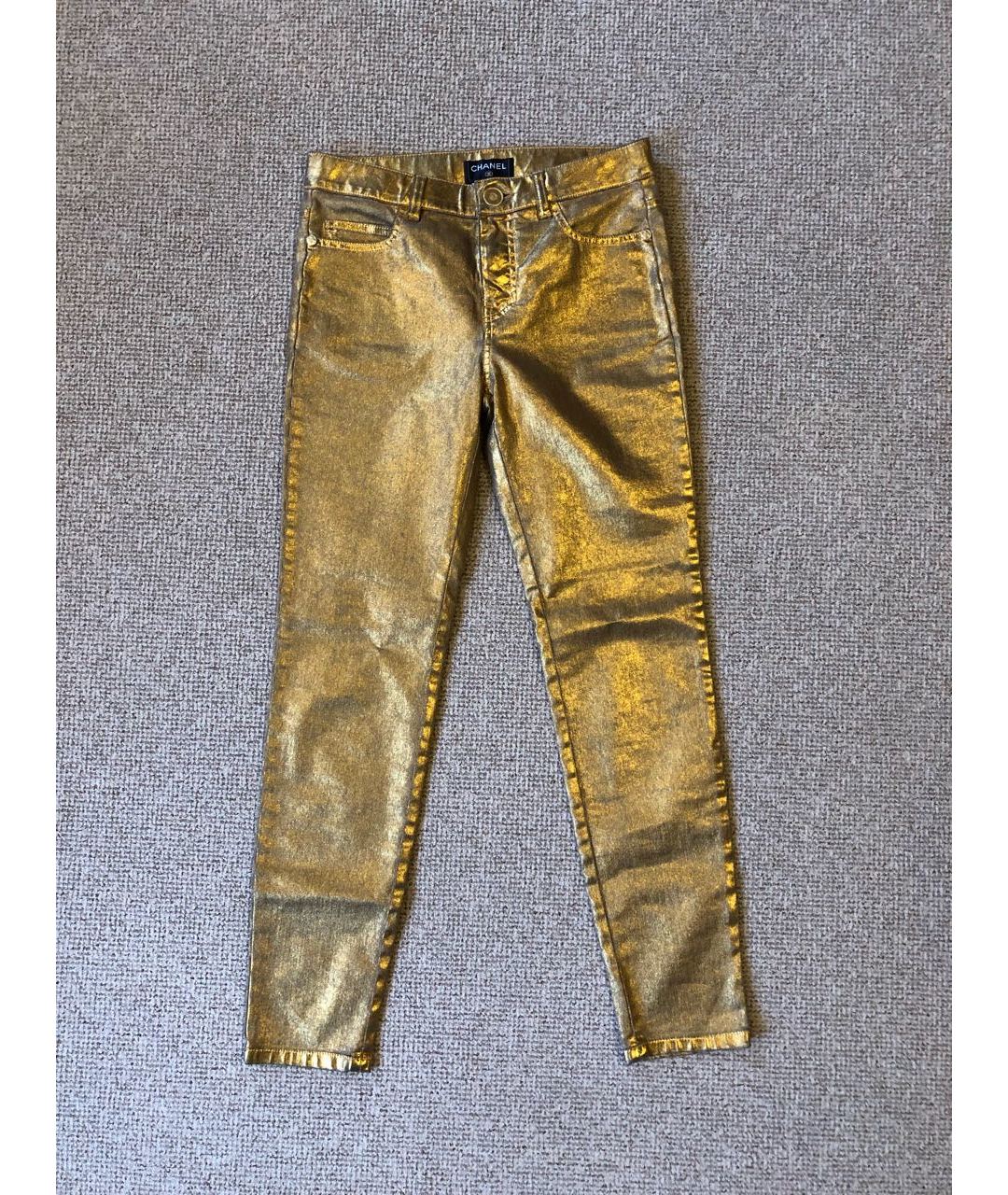 CHANEL PRE-OWNED Золотые хлопко-эластановые джинсы слим, фото 7
