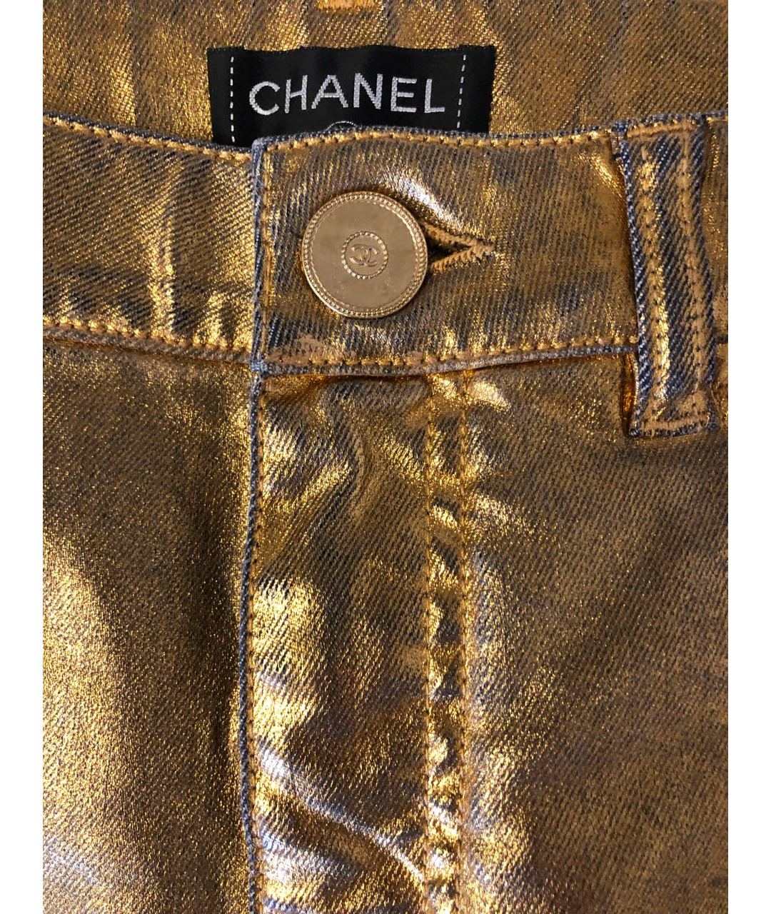 CHANEL PRE-OWNED Золотые хлопко-эластановые джинсы слим, фото 6
