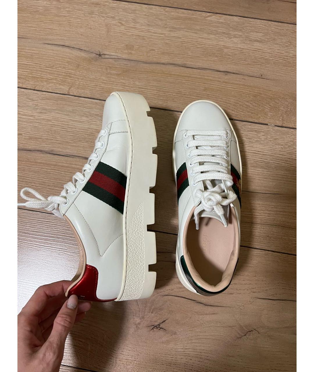 GUCCI Белые кожаные кеды, фото 3