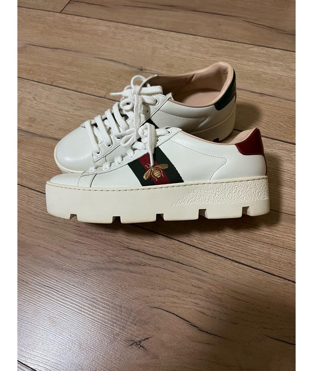 GUCCI Белые кожаные кеды, фото 6