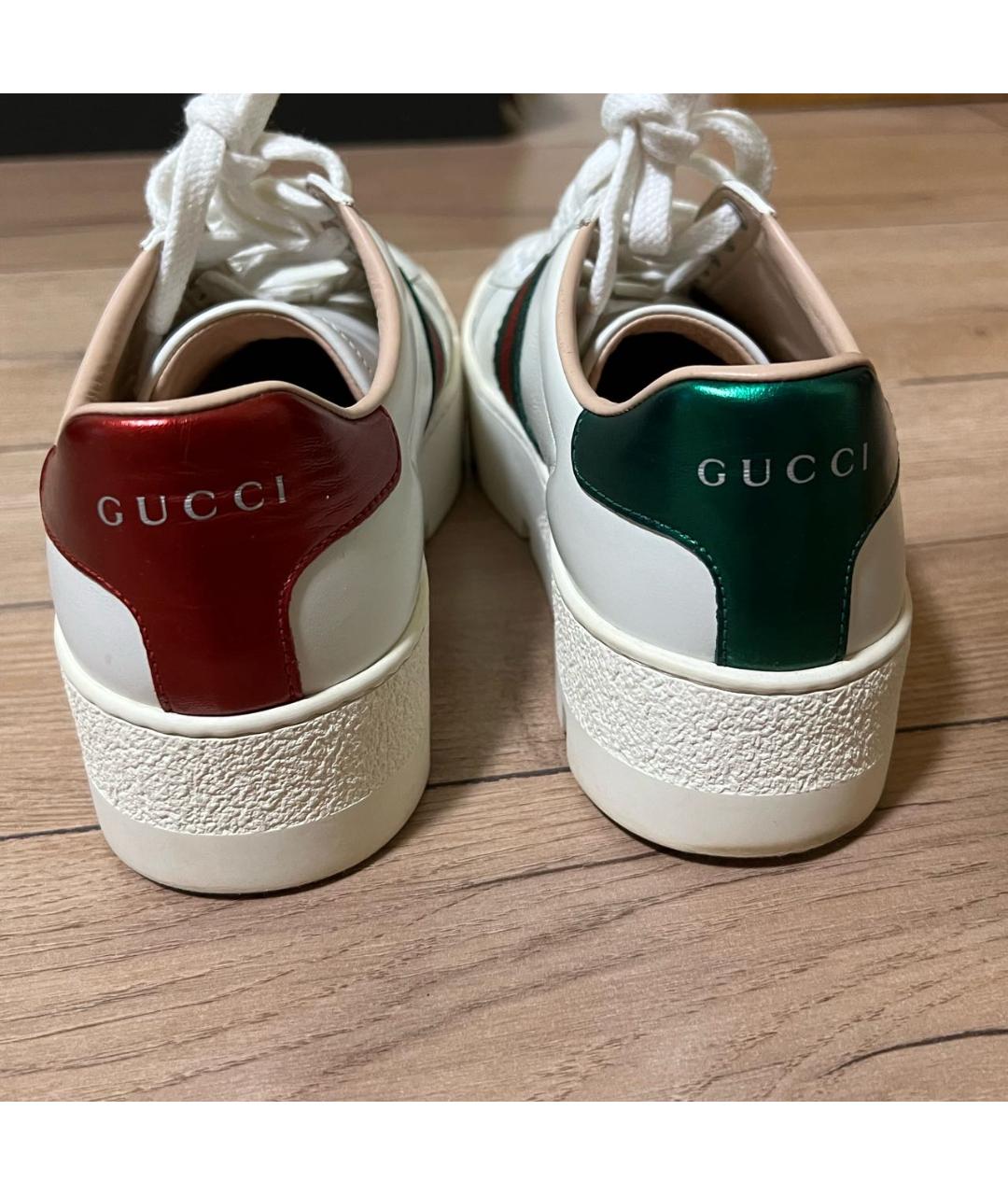 GUCCI Белые кожаные кеды, фото 4