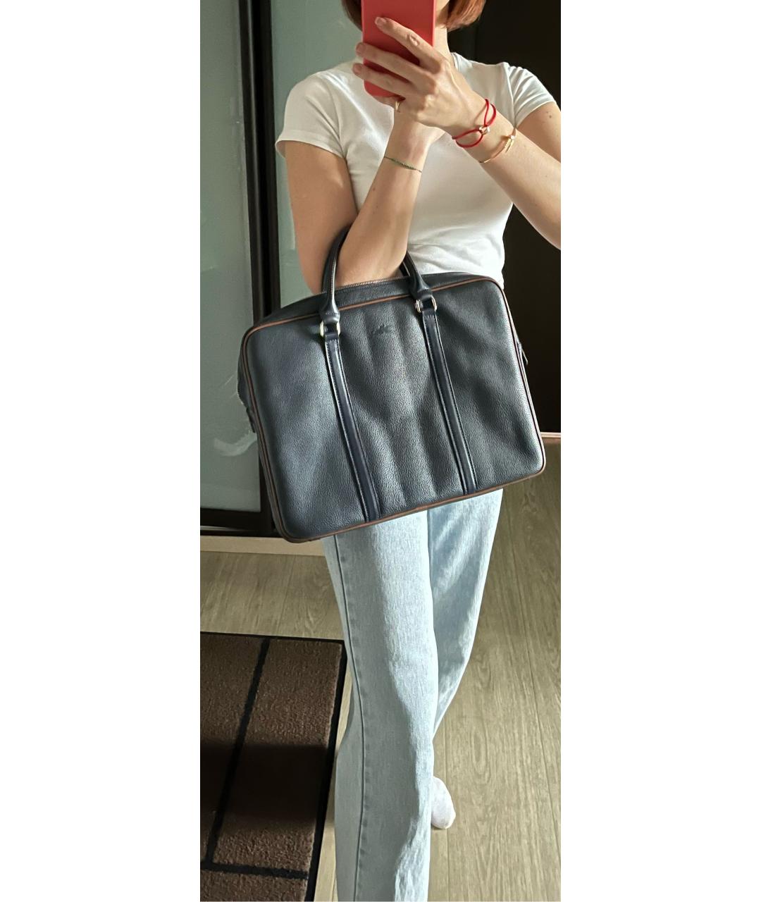LONGCHAMP Темно-синяя кожаная сумка тоут, фото 3
