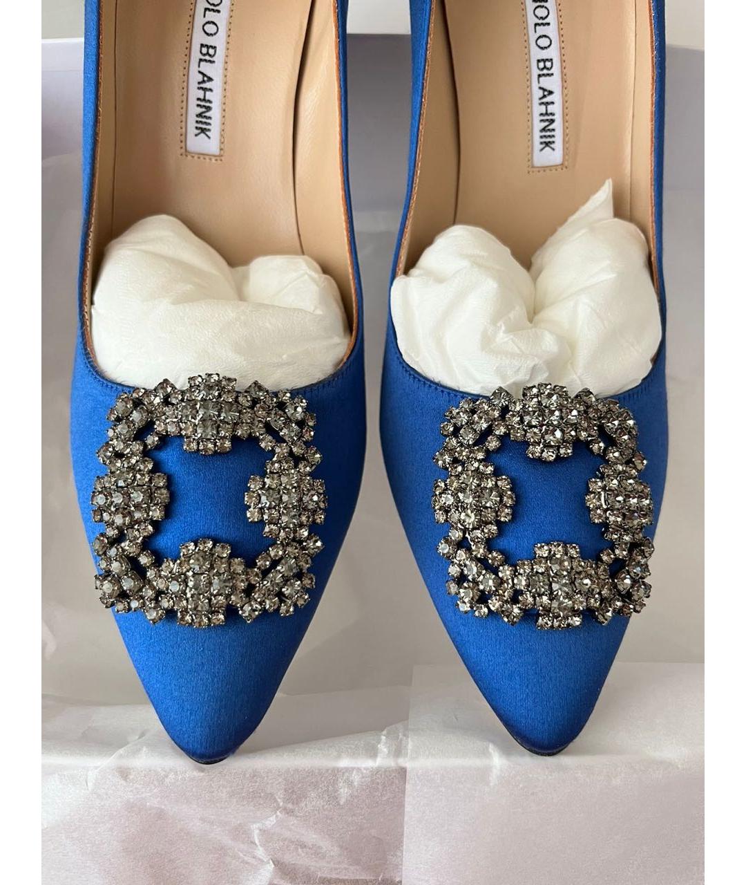 MANOLO BLAHNIK Синие текстильные туфли, фото 5