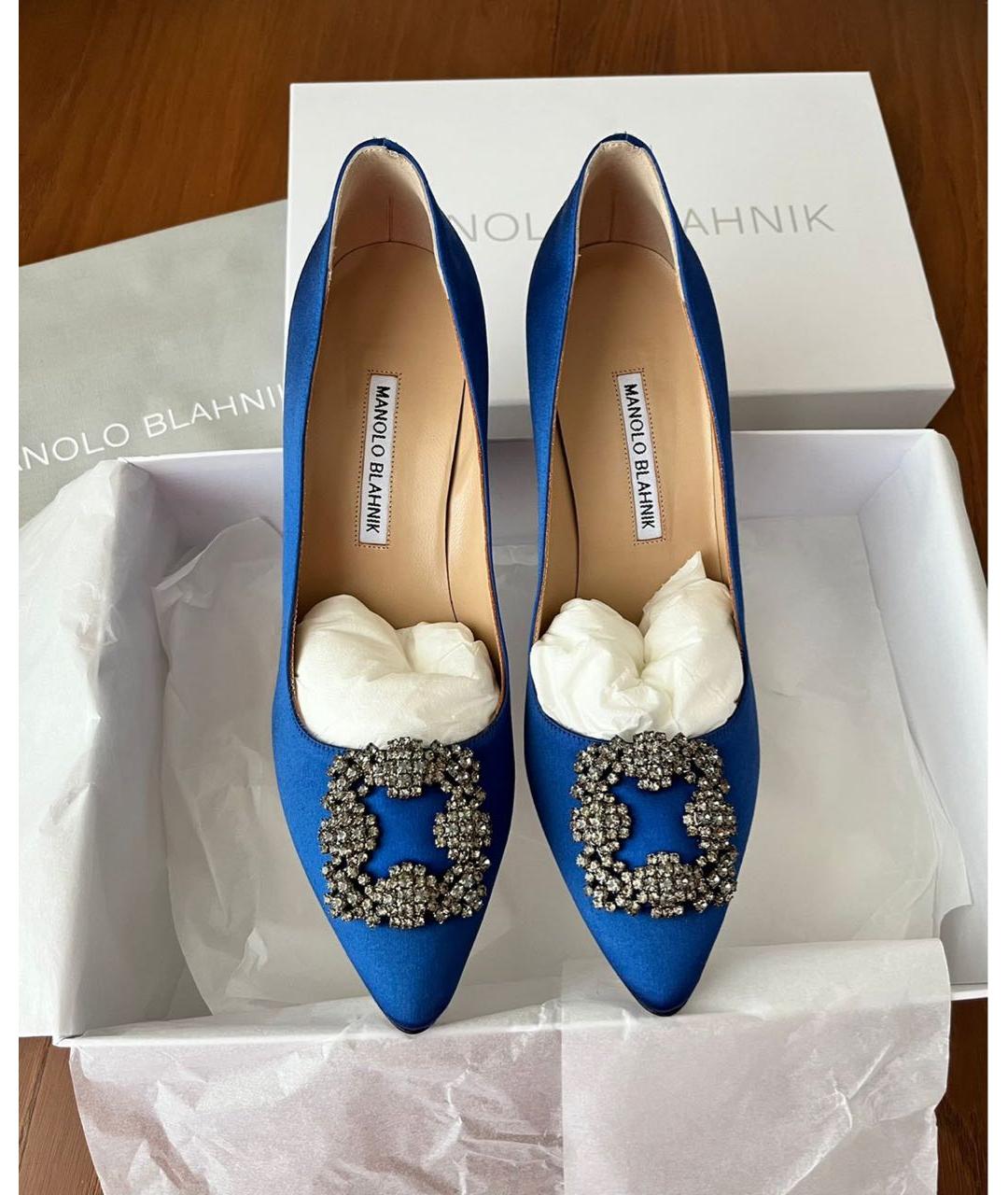 MANOLO BLAHNIK Синие текстильные туфли, фото 2