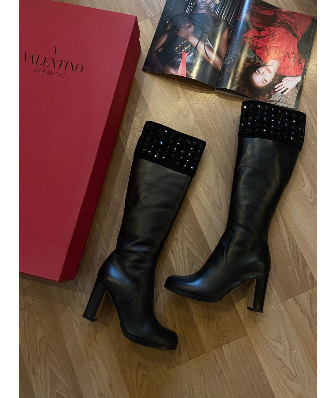VALENTINO GARAVANI Черные кожаные сапоги, фото 9