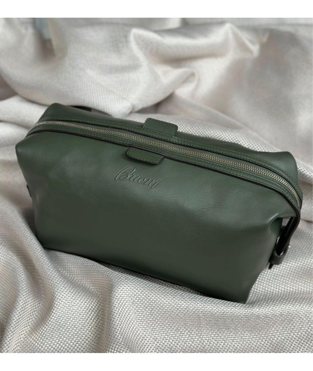 BRIONI Зеленая кожаная барсетка, фото 4