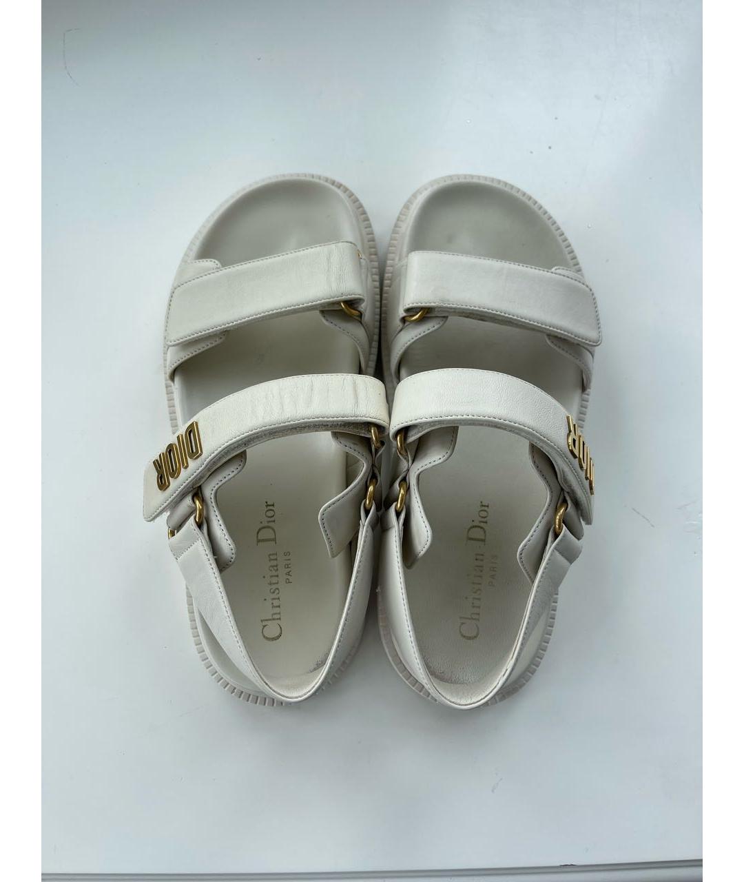 CHRISTIAN DIOR Белые кожаные сандалии, фото 3
