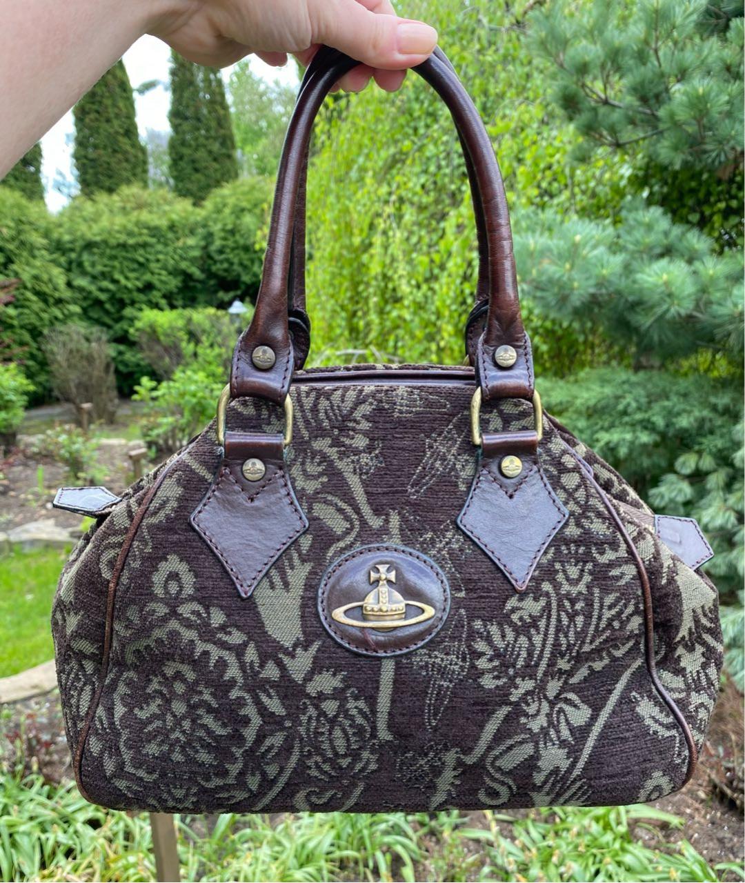 VIVIENNE WESTWOOD VINTAGE Коричневая тканевая сумка с короткими ручками, фото 7
