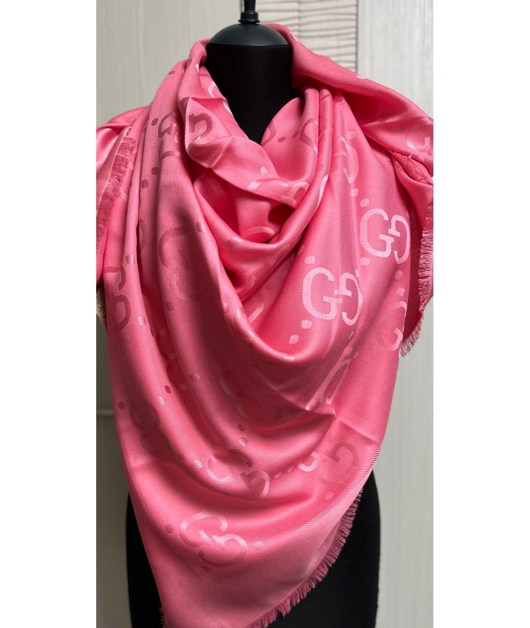 GUCCI Розовый шерстяной платок, фото 2