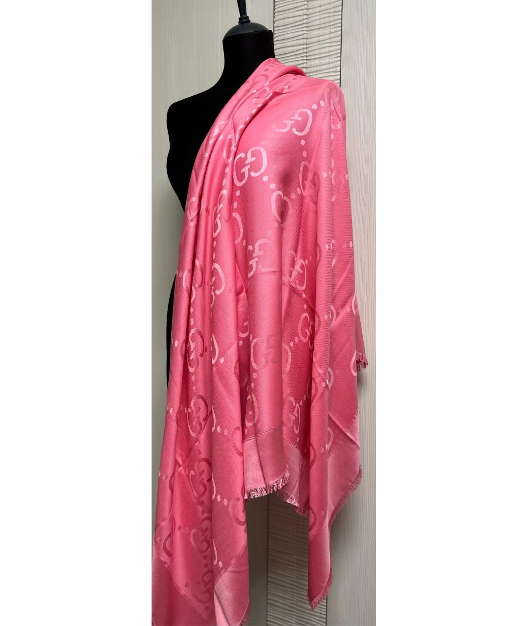 GUCCI Розовый шерстяной платок, фото 3