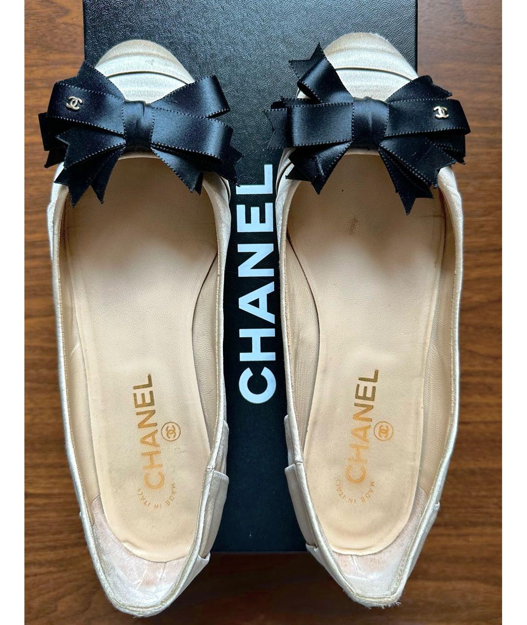 CHANEL Бежевые текстильные балетки, фото 3