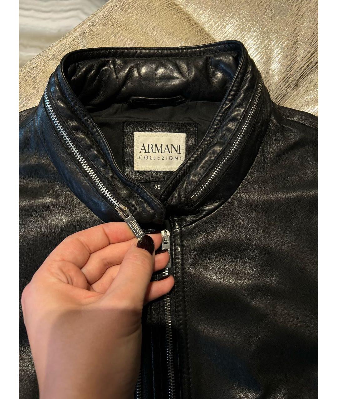 ARMANI COLLEZIONI Черная кожаная куртка, фото 3