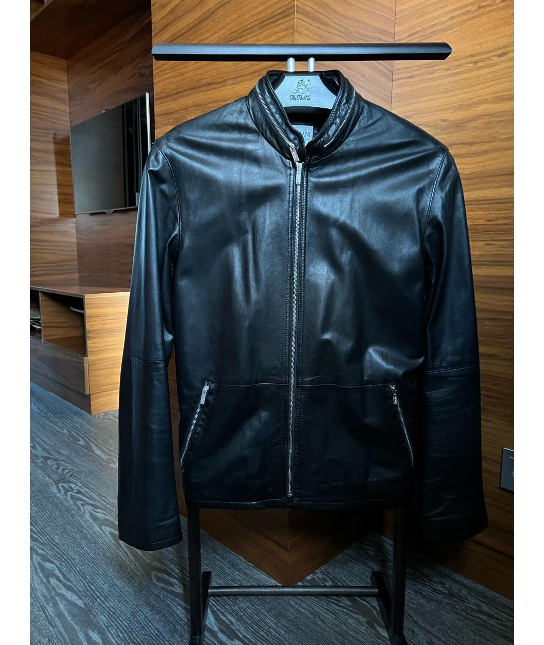 ARMANI COLLEZIONI Черная кожаная куртка, фото 7
