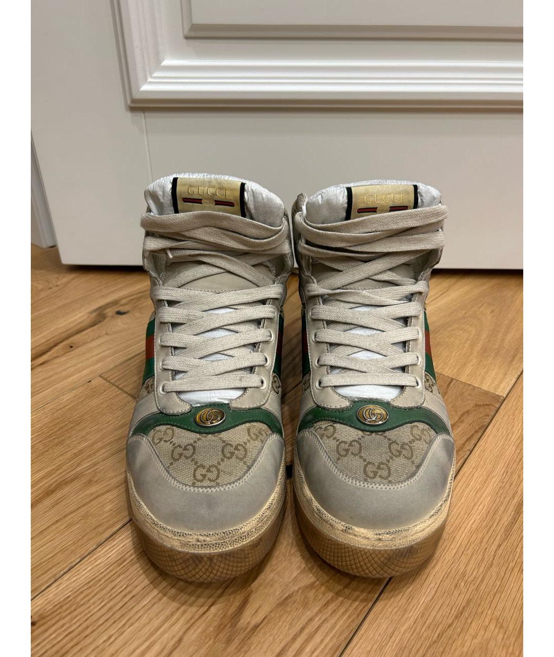 GUCCI Бежевые кожаные высокие кроссовки / кеды, фото 2