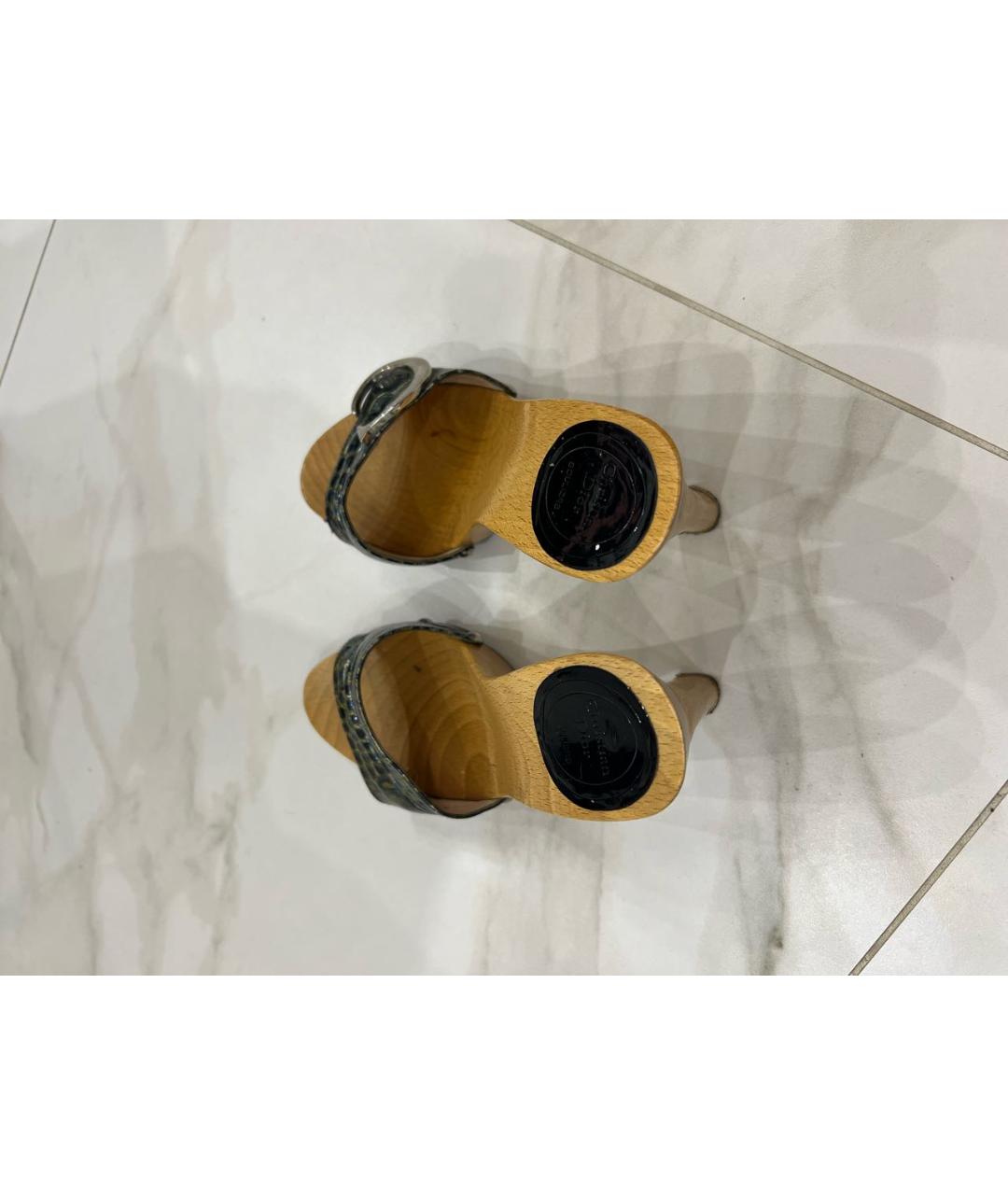 CHRISTIAN DIOR Темно-синие кожаные босоножки, фото 3