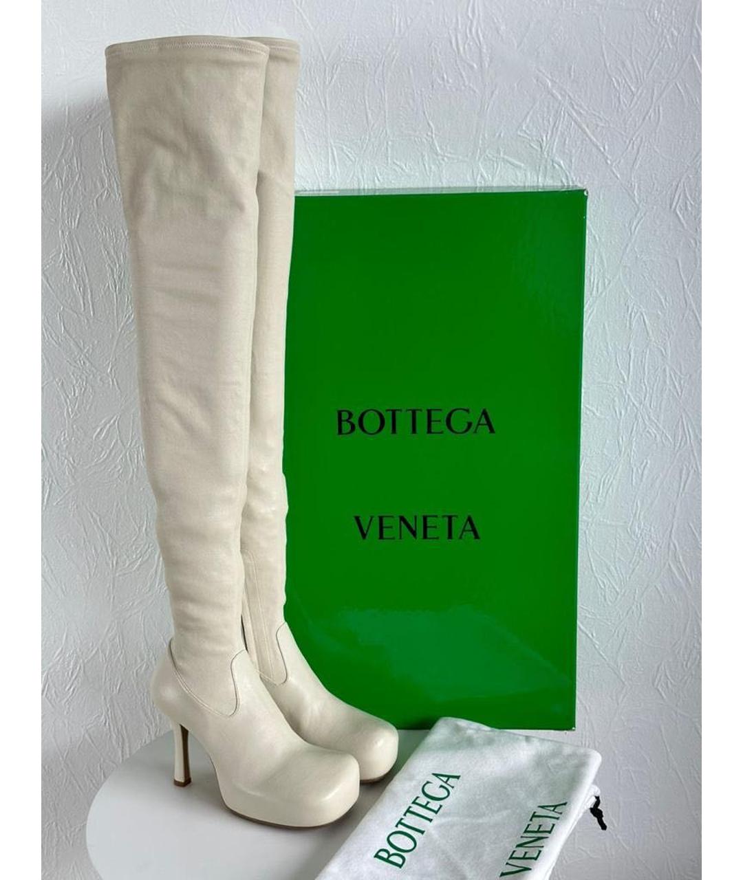 BOTTEGA VENETA Белые кожаные ботфорты, фото 9