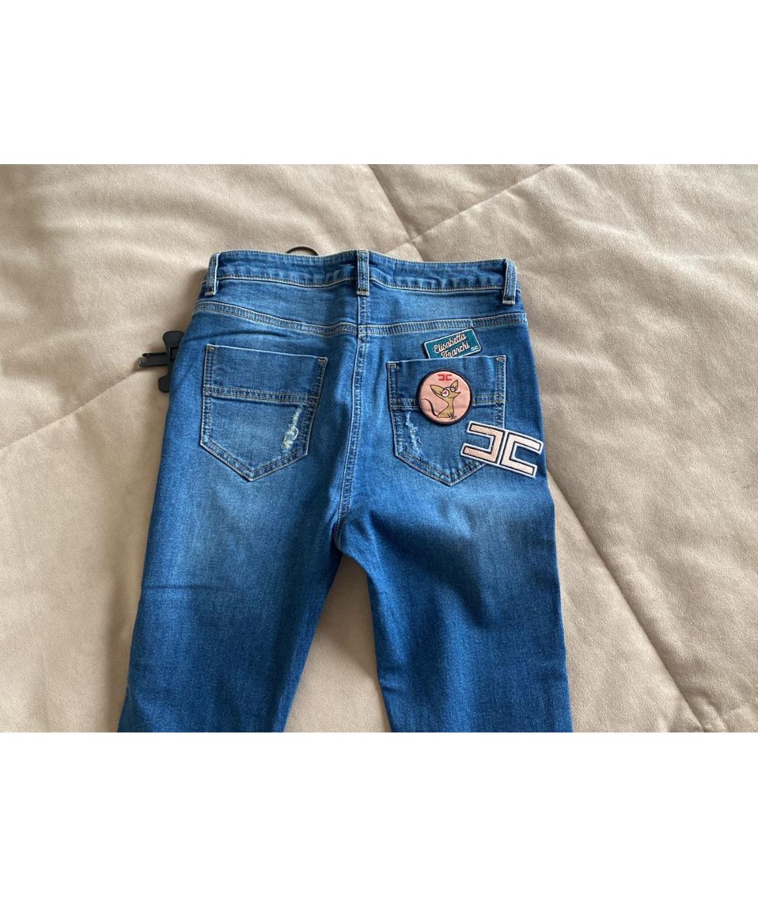 ELISABETTA FRANCHI Синие хлопко-полиэстеровые джинсы слим, фото 6