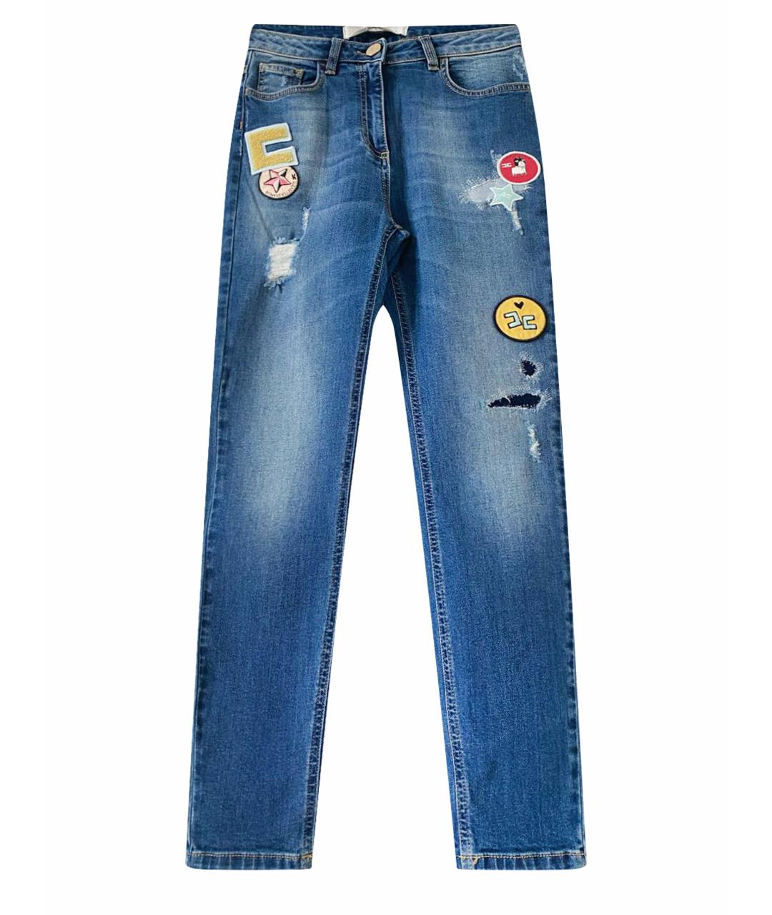 ELISABETTA FRANCHI Синие хлопко-полиэстеровые джинсы слим, фото 1