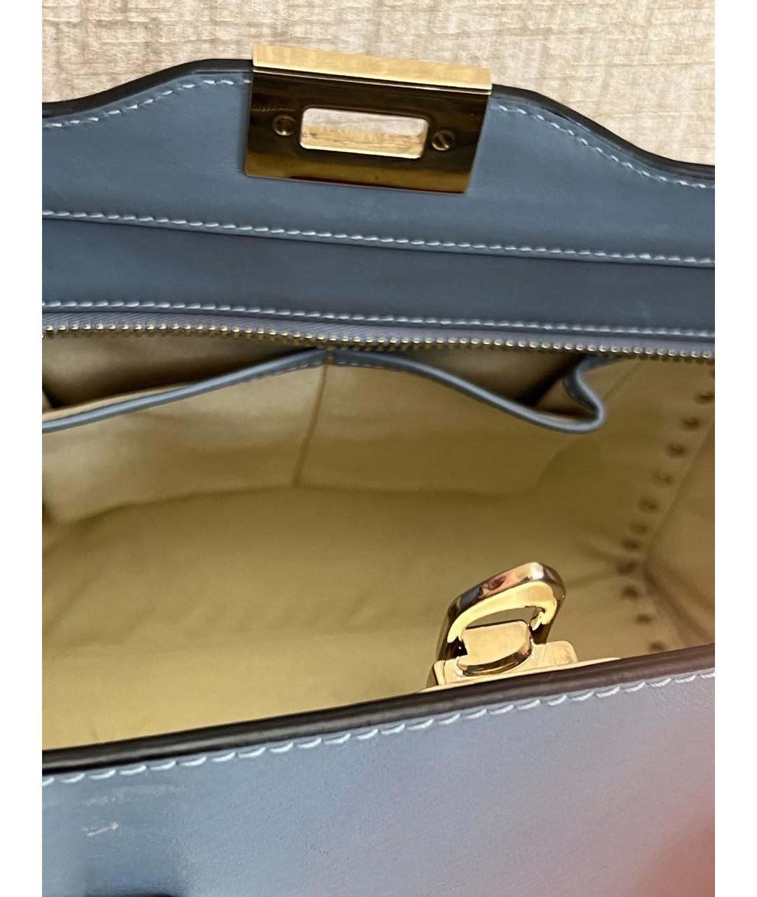 VALENTINO Серая кожаная сумка с короткими ручками, фото 4