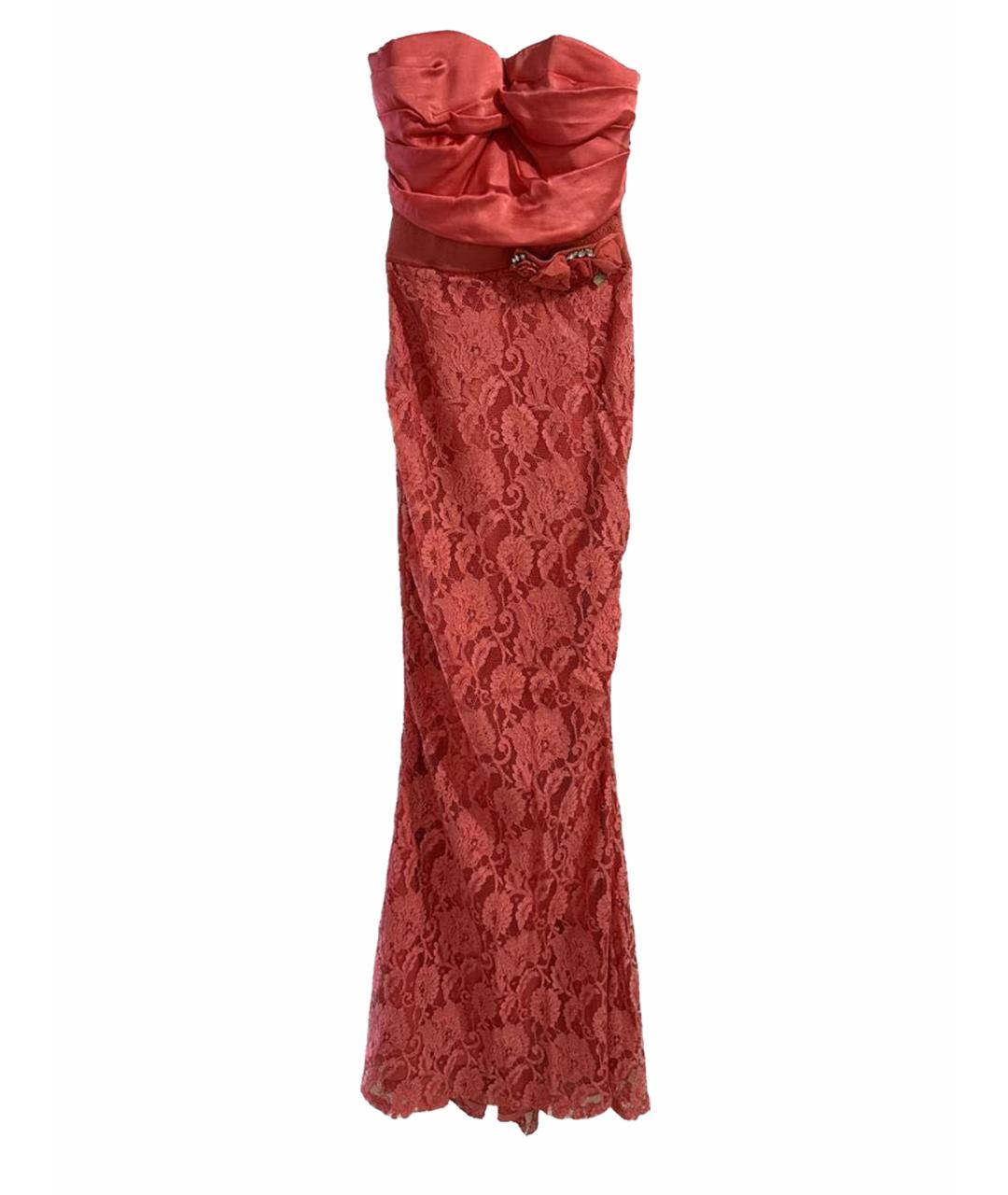 ELISABETTA FRANCHI Коралловое кружевное вечернее платье, фото 1