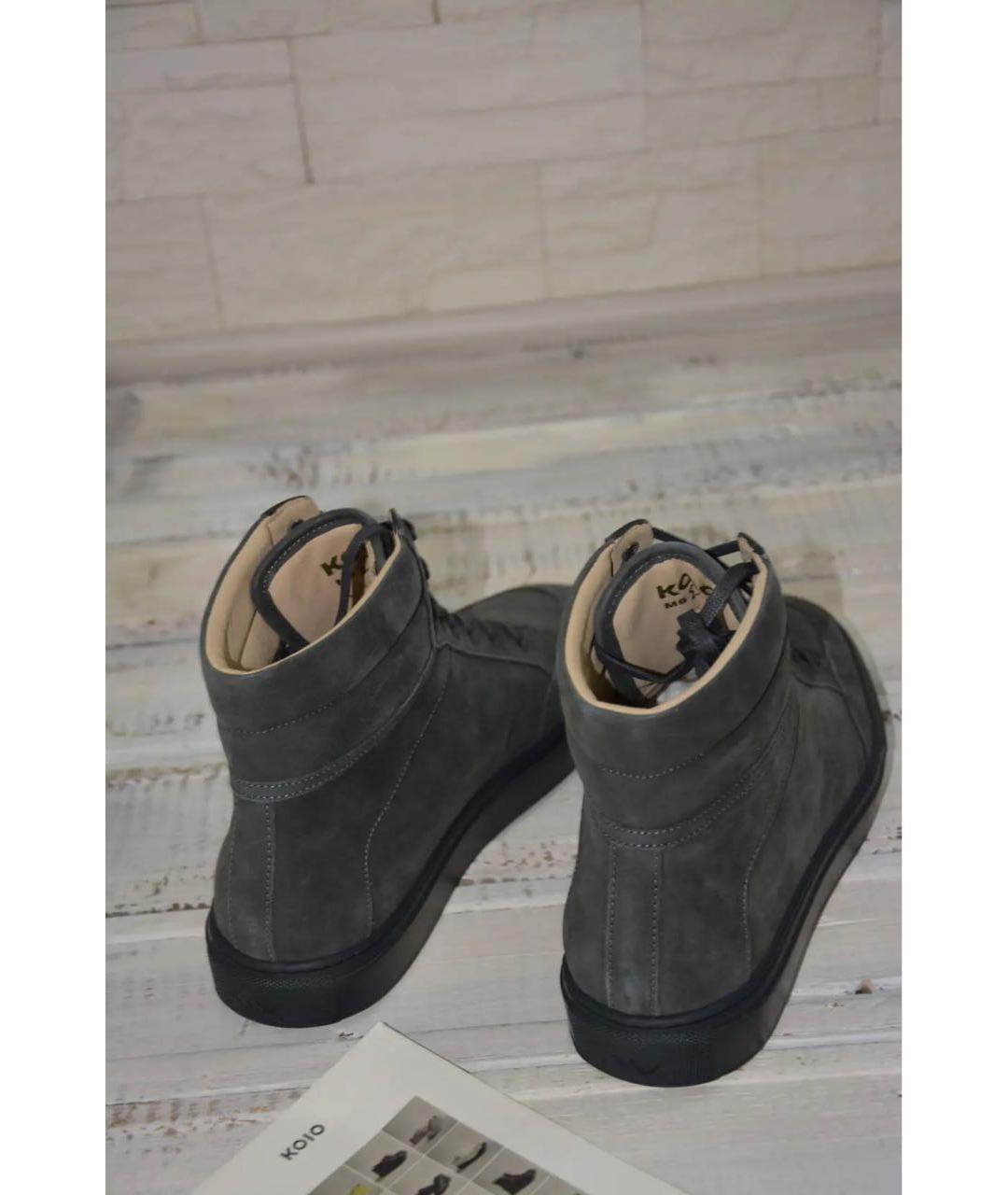 KOIO Антрацитовые кожаные высокие кроссовки / кеды, фото 4