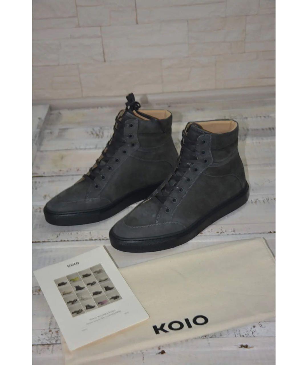 KOIO Антрацитовые кожаные высокие кроссовки / кеды, фото 5