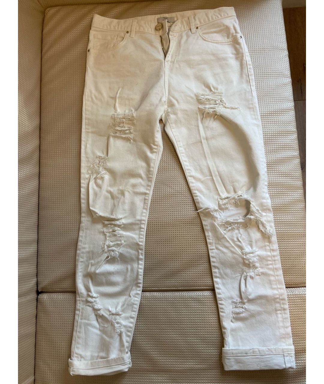 PINKO Белые хлопко-эластановые прямые джинсы, фото 7