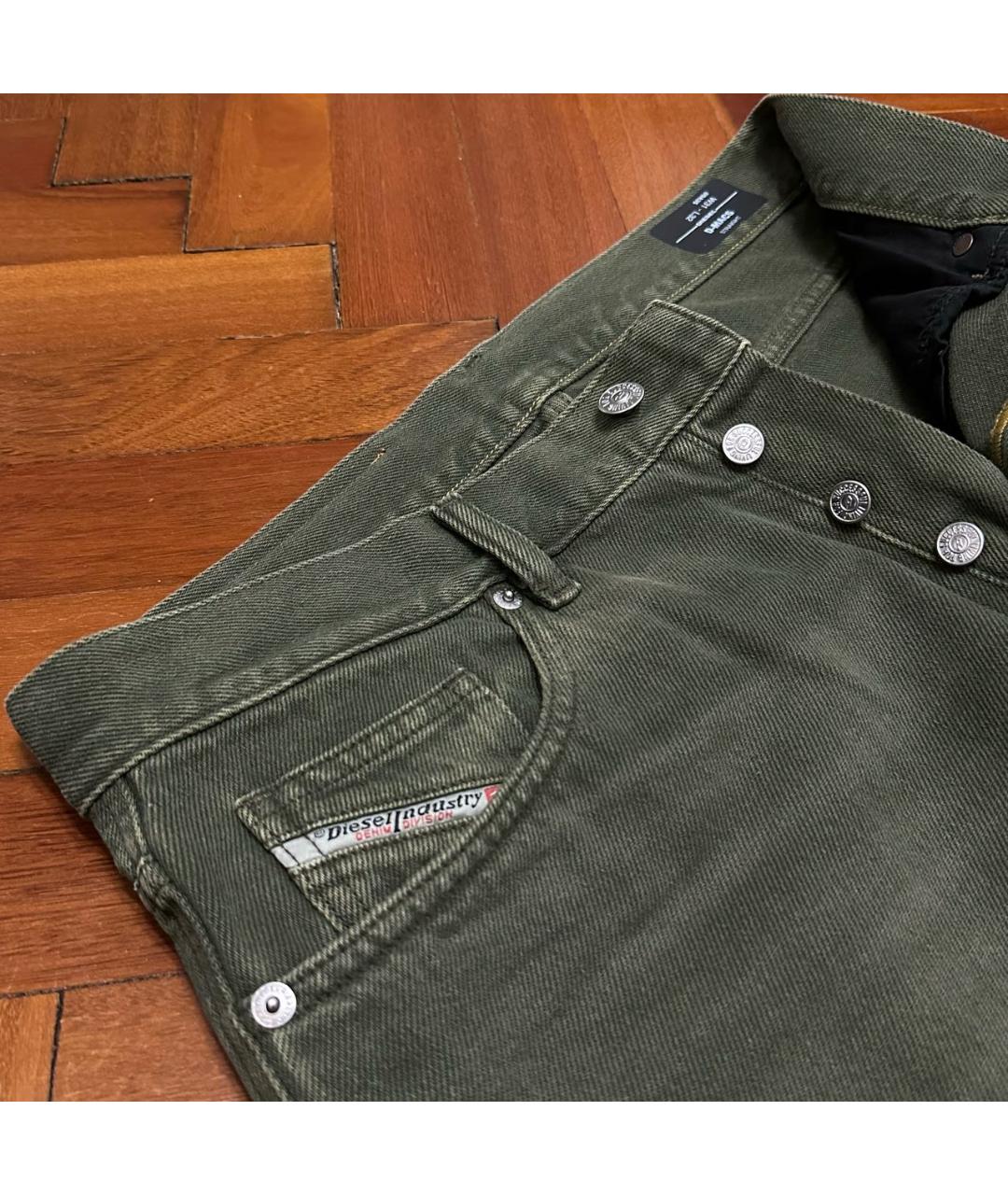 DIESEL Зеленые хлопковые прямые джинсы, фото 5