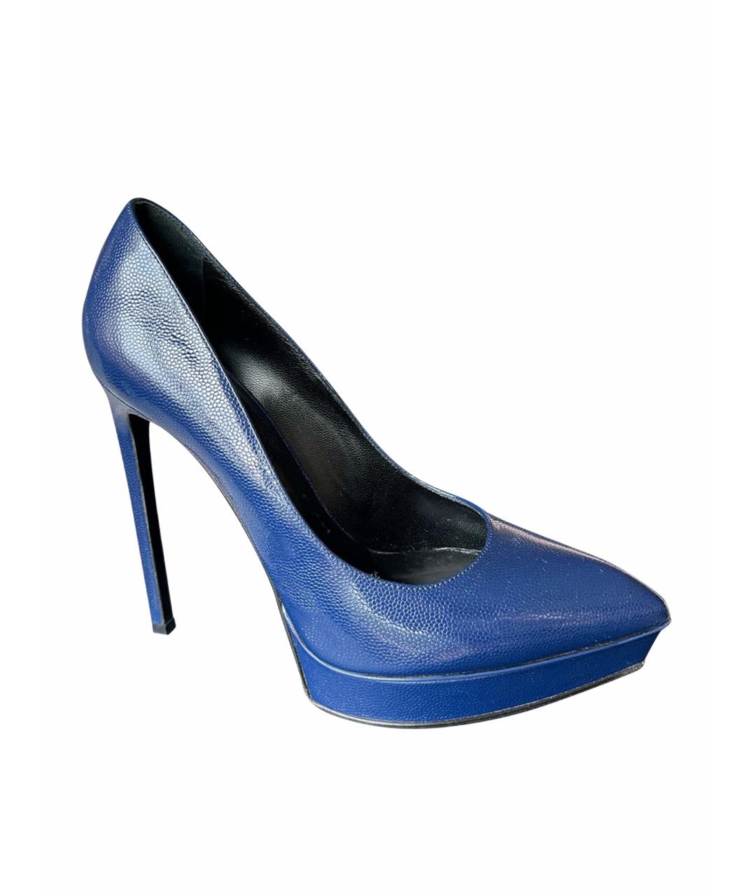 SAINT LAURENT Синие кожаные туфли, фото 1