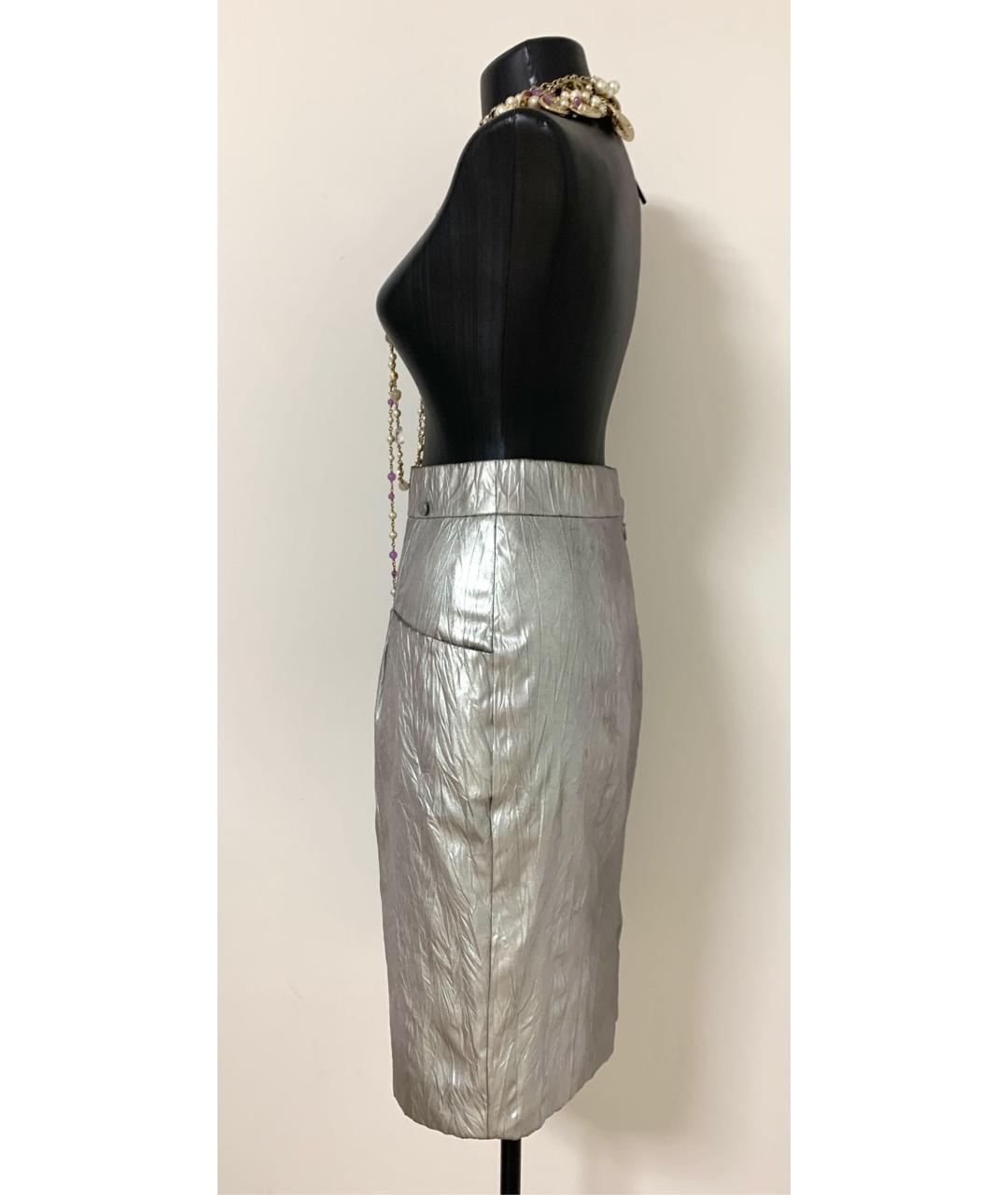CHANEL PRE-OWNED Серебряная полиэстеровая юбка миди, фото 4