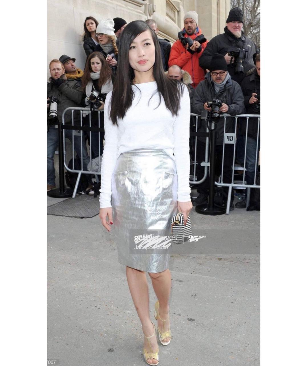 CHANEL PRE-OWNED Серебряная полиэстеровая юбка миди, фото 2