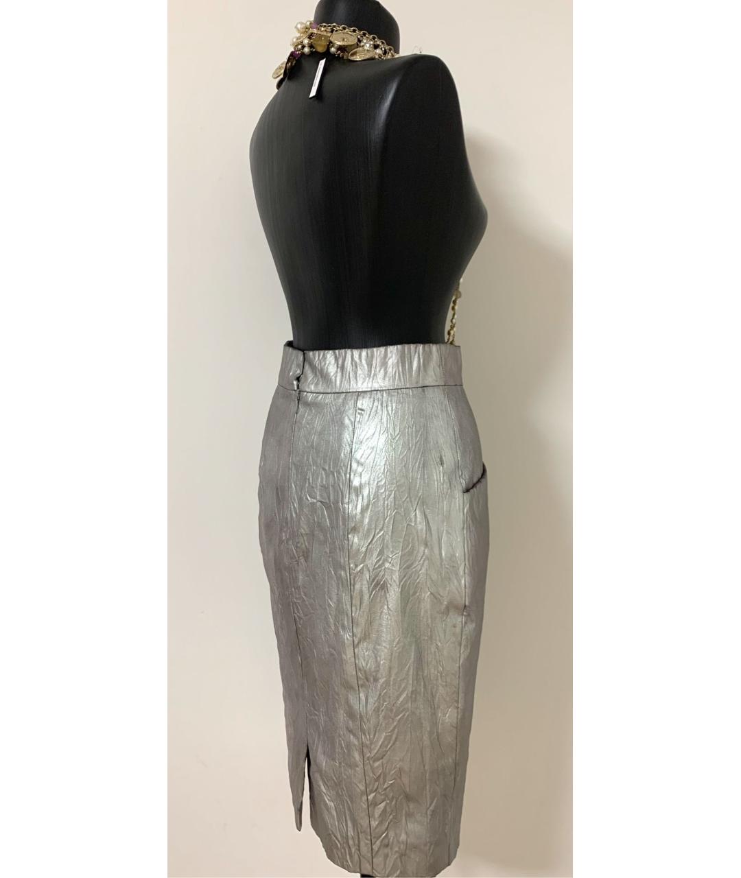 CHANEL PRE-OWNED Серебряная полиэстеровая юбка миди, фото 6