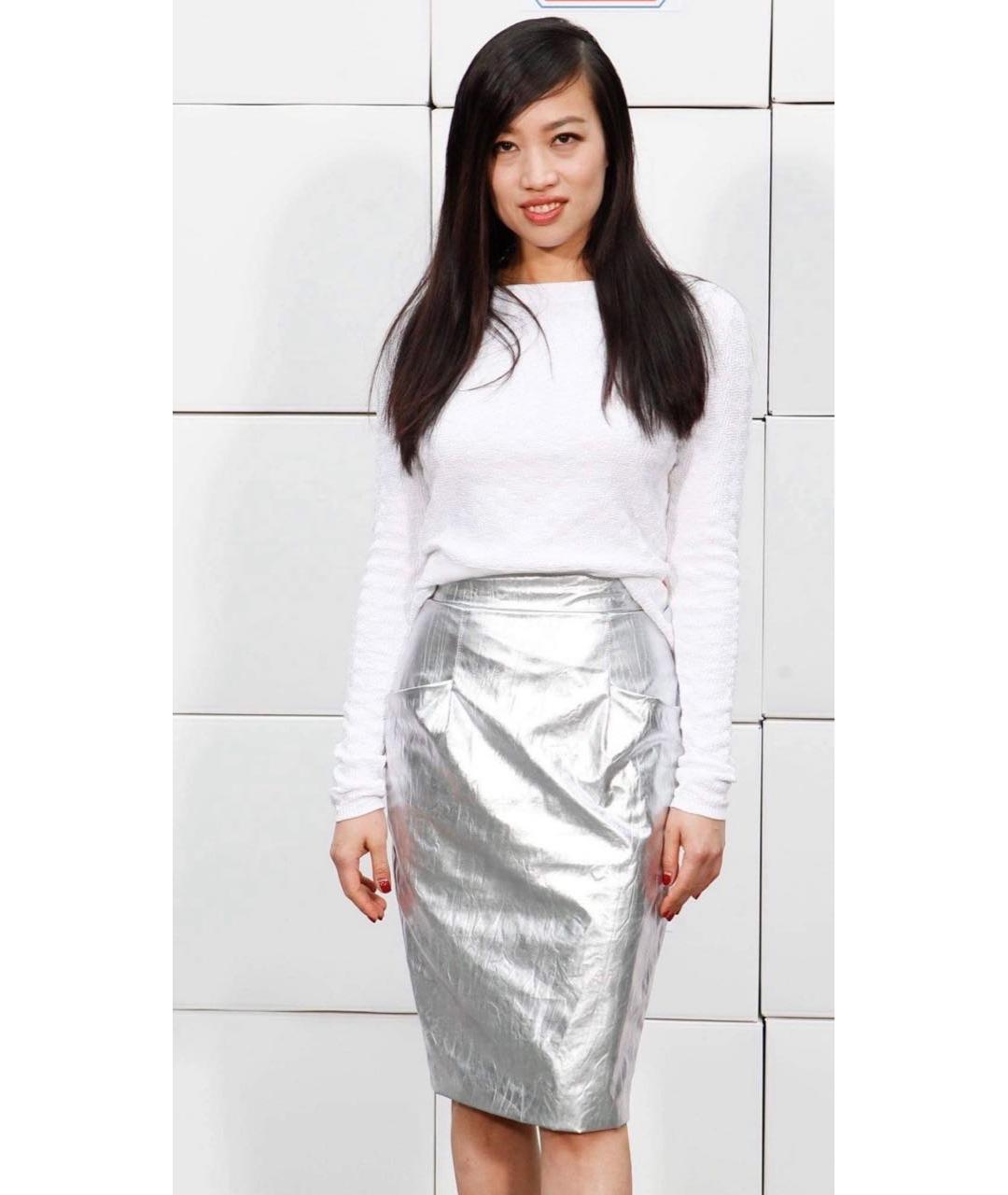 CHANEL PRE-OWNED Серебряная полиэстеровая юбка миди, фото 3