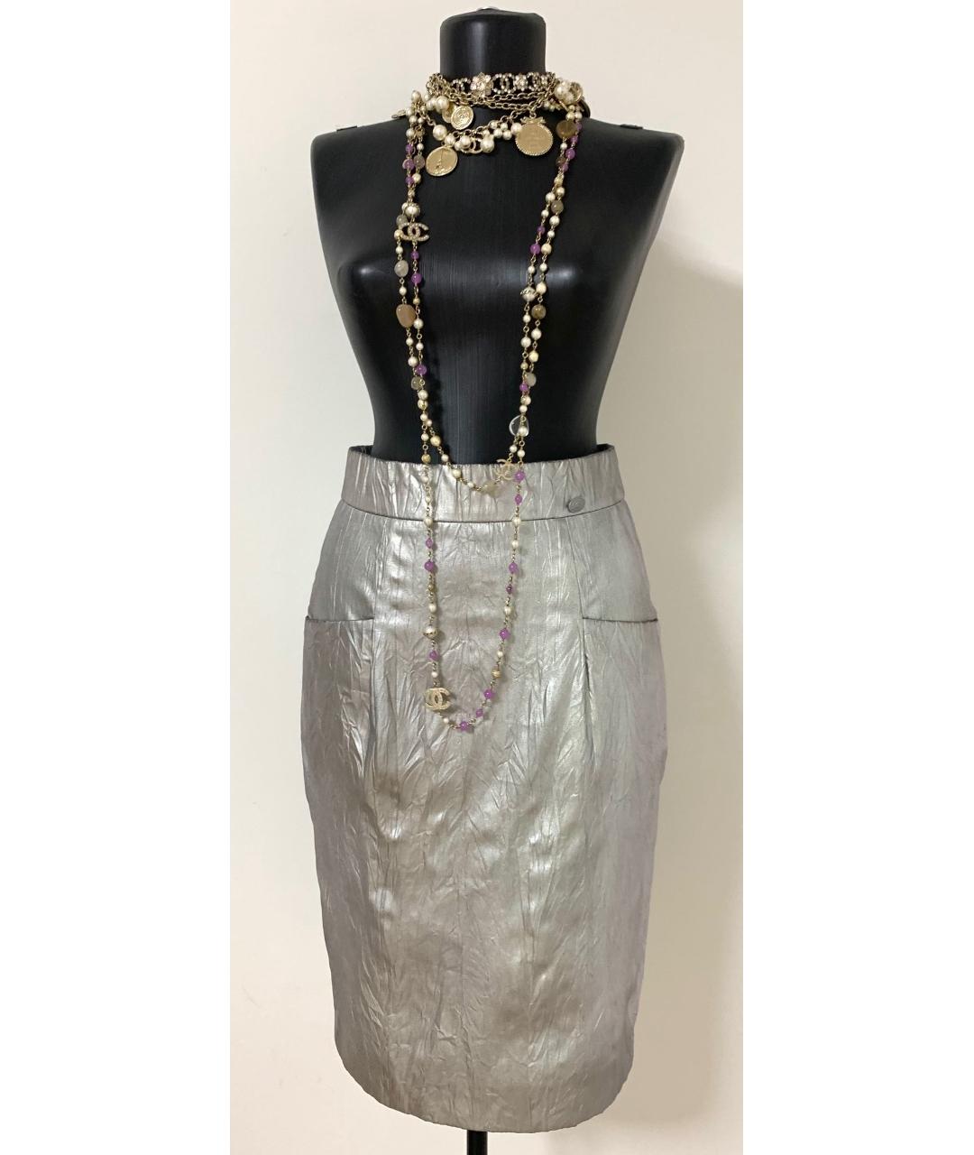 CHANEL PRE-OWNED Серебряная полиэстеровая юбка миди, фото 9