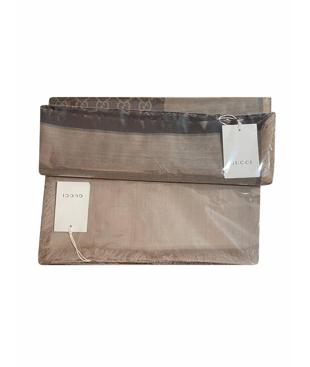 GUCCI Коричневый шелковый платок, фото 1