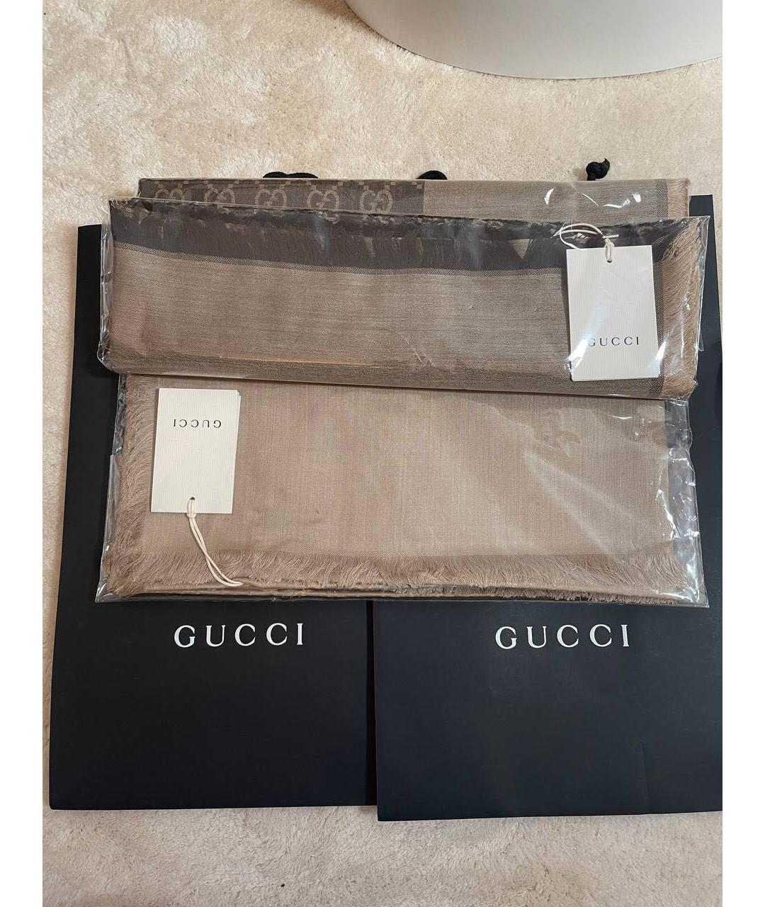 GUCCI Коричневый шелковый платок, фото 4