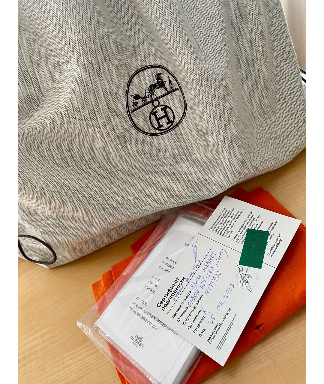 HERMES Белая кожаная сумка с короткими ручками, фото 3